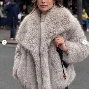 Luxurious Faux Fur Women's Coat in grey